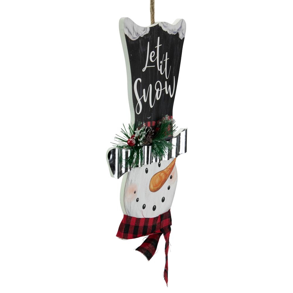 17" Wooden 'Let it Snow' Snowman with Plaid Scarf Christmas Wall Sign. Picture 5