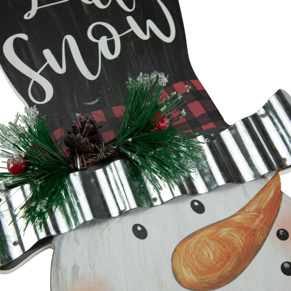 17" Wooden 'Let it Snow' Snowman with Plaid Scarf Christmas Wall Sign. Picture 4