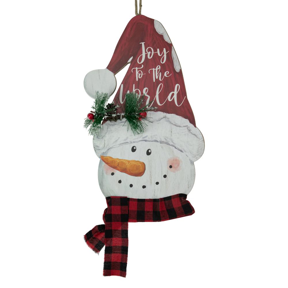 16.5" Joy to the World Snowman in Santa Hat Christmas Wall Decoration. Picture 1