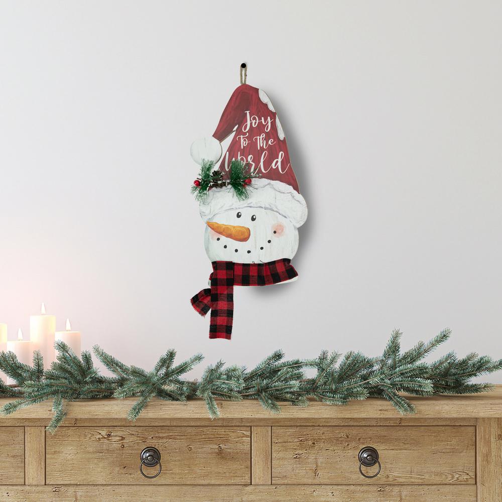 16.5" Joy to the World Snowman in Santa Hat Christmas Wall Decoration. Picture 2
