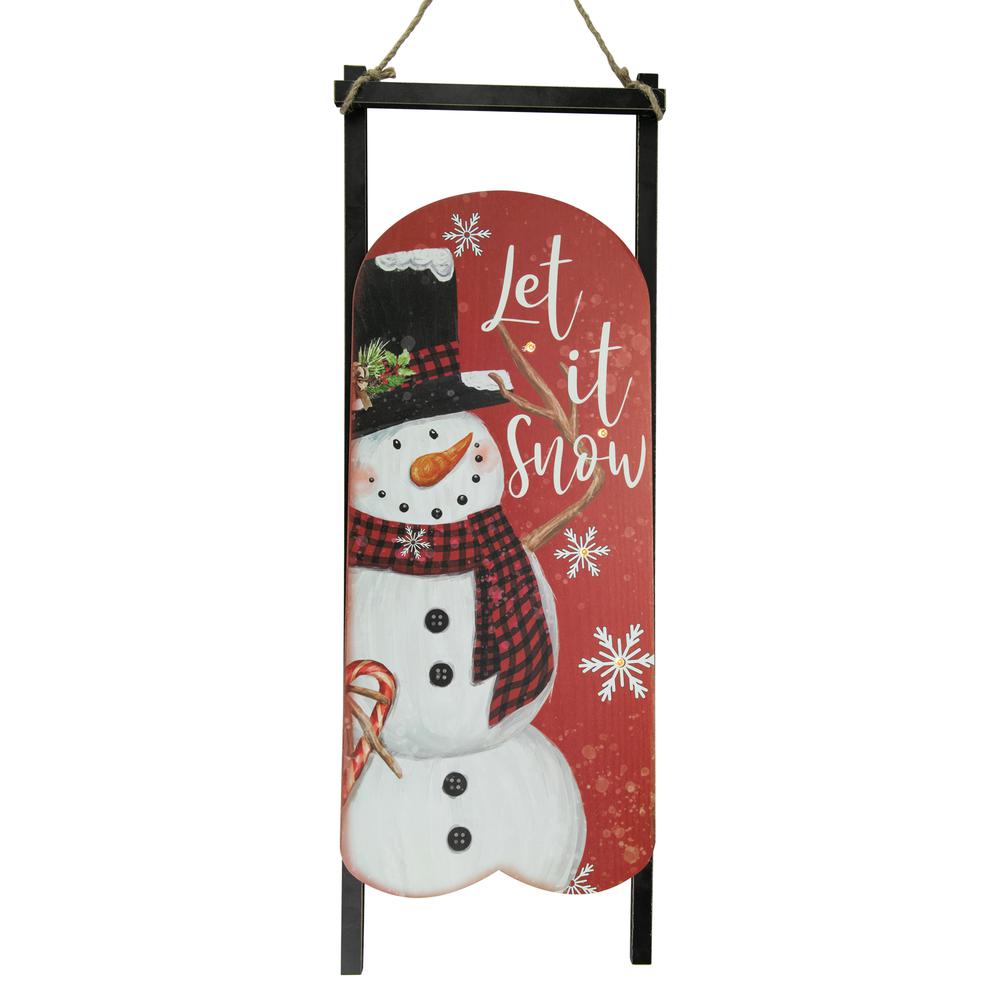 21.75" LED Lighted 'Let it Snow' Snowman Sled Christmas Wall Sign. Picture 1