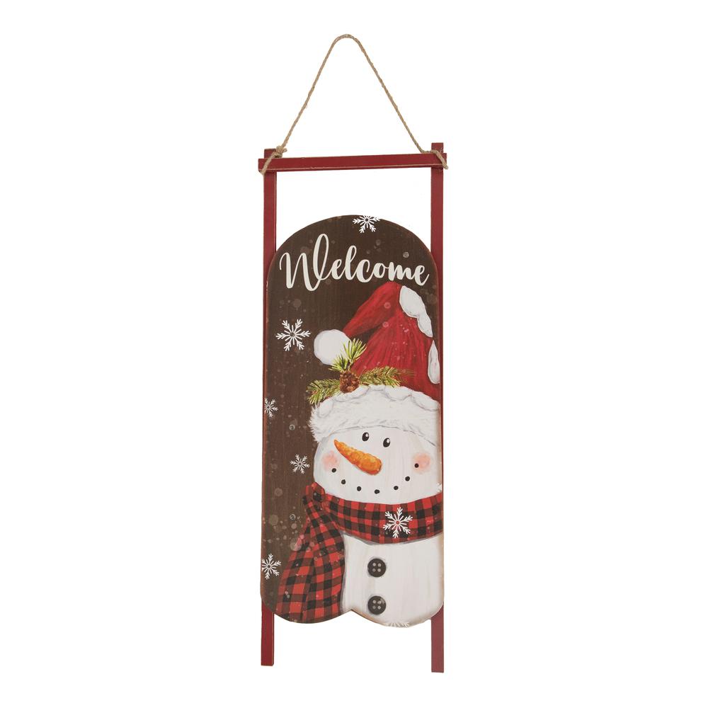 21.75" LED Lighted 'Welcome' Snowman Sled Christmas Wall Sign. Picture 1