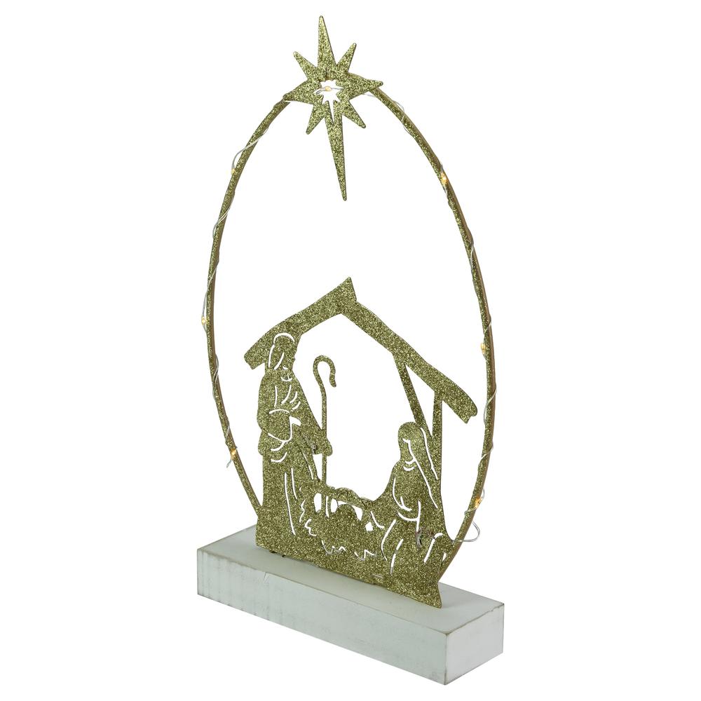 14" LED Lighted Golden Glitter Holy Family Nativity Scene Christmas Decoration. Picture 4