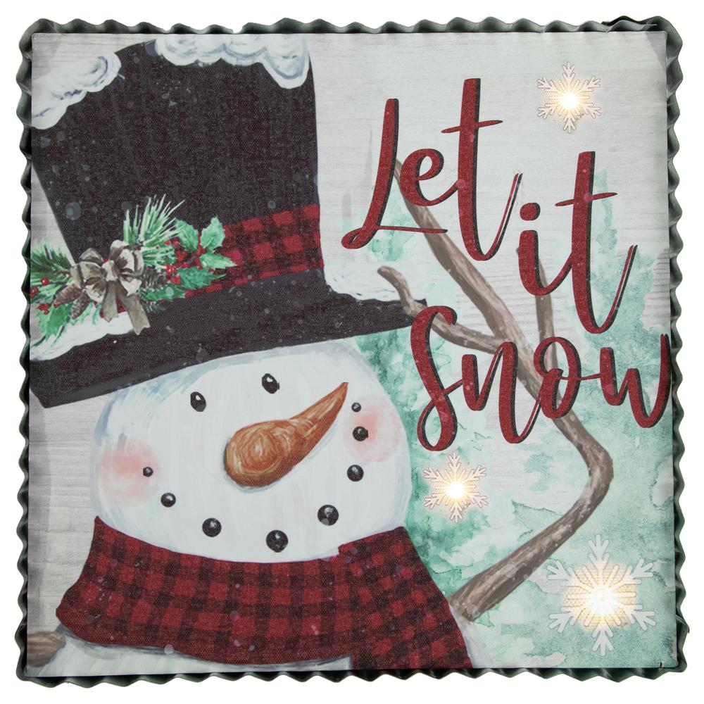 12" LED Lighted 'Let it Snow' Snowman Christmas Canvas Wall Art. Picture 1