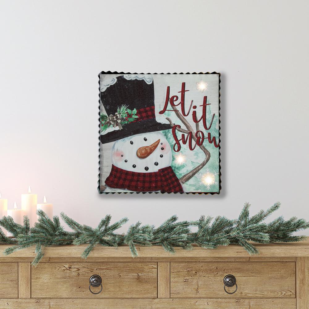 12" LED Lighted 'Let it Snow' Snowman Christmas Canvas Wall Art. Picture 2