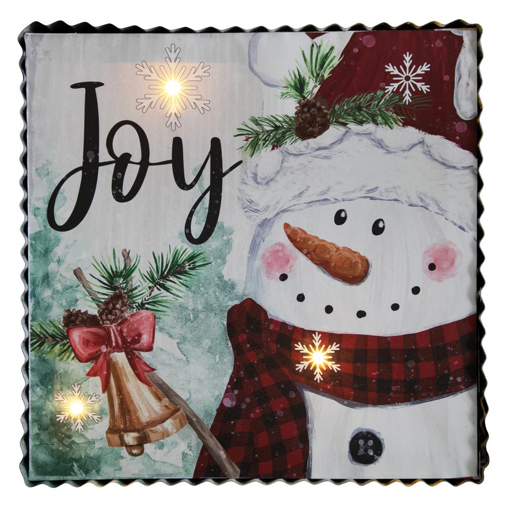 12" LED Lighted 'Joy' Snowman Christmas Canvas Wall Art. Picture 1
