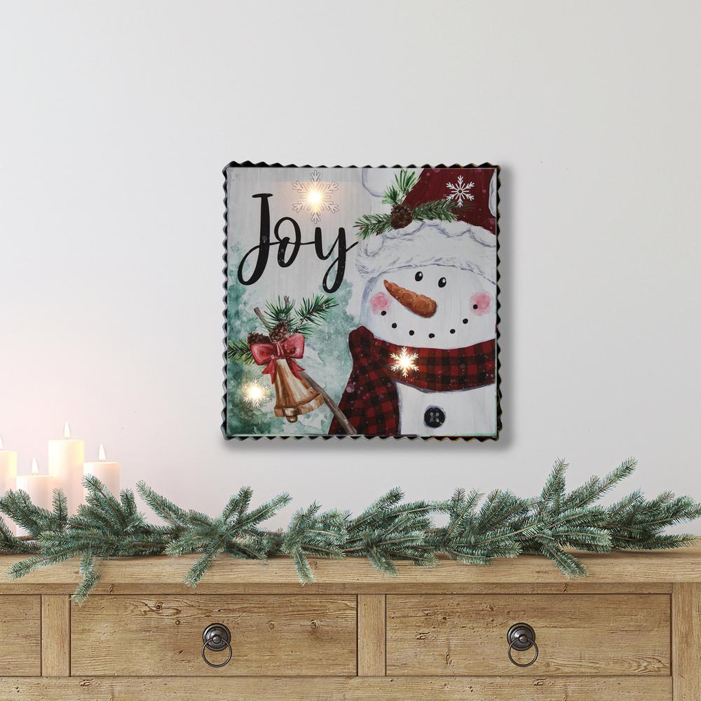 12" LED Lighted 'Joy' Snowman Christmas Canvas Wall Art. Picture 2