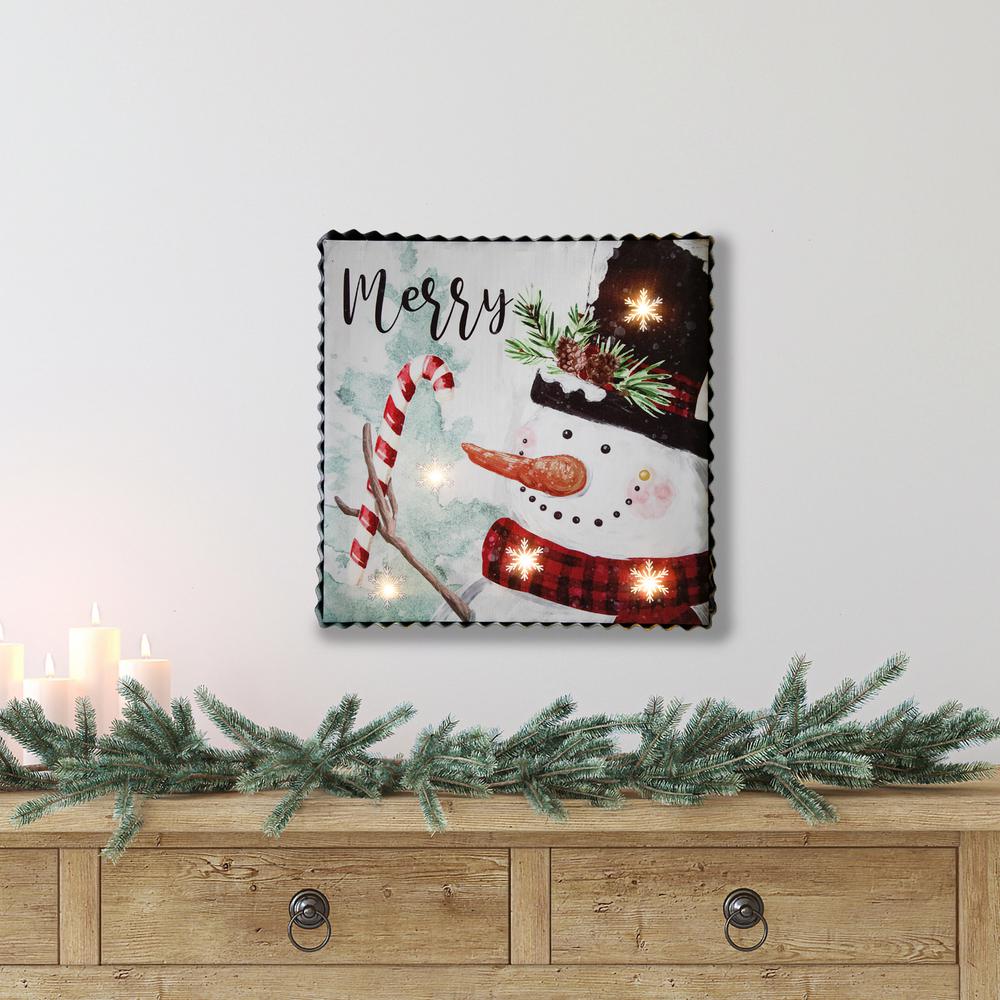 12" LED Lighted 'Merry' Snowman Christmas Canvas Wall Art. Picture 2