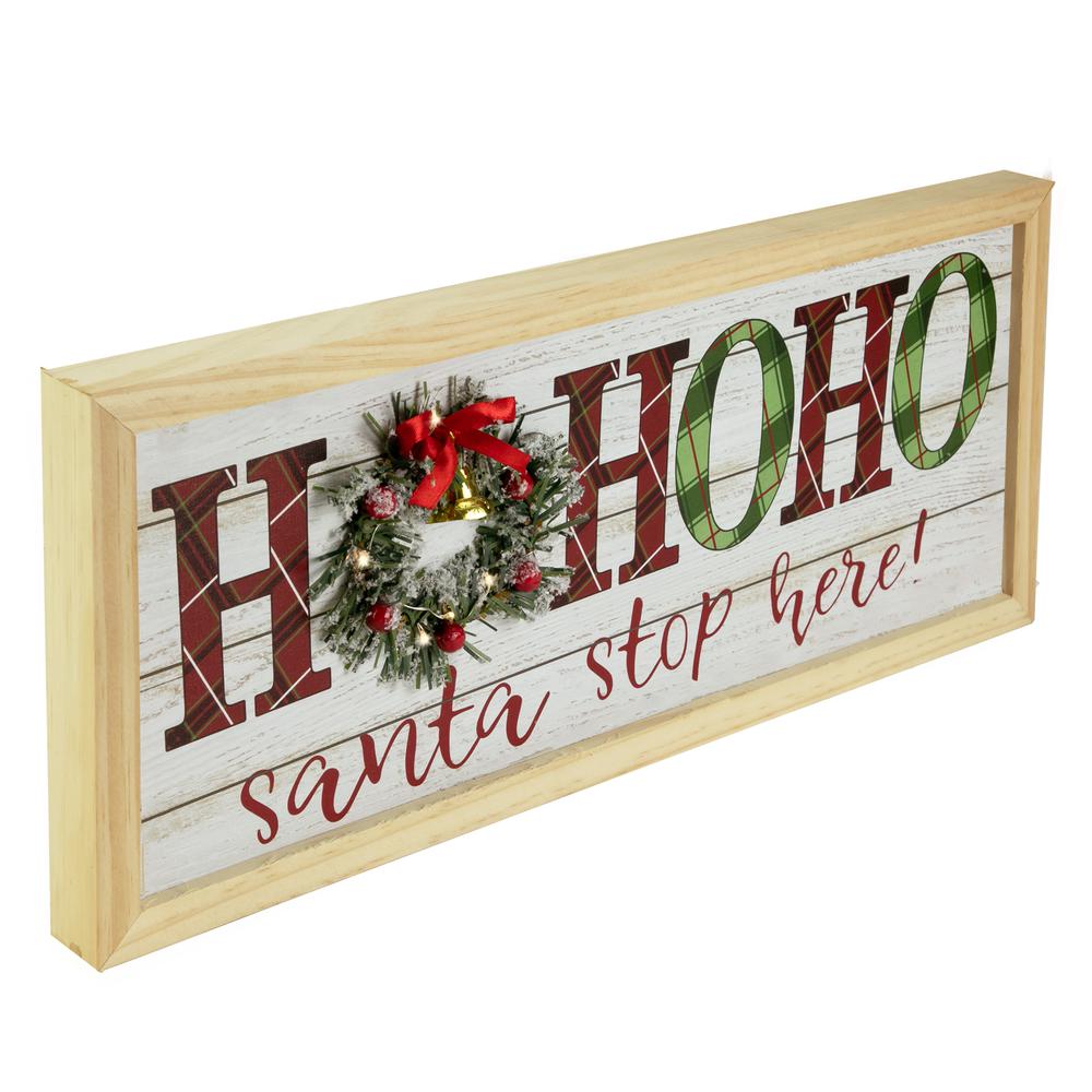 19.75" LED Lighted Plaid 'Ho Ho Ho' Wooden Christmas Wall Sign. Picture 3