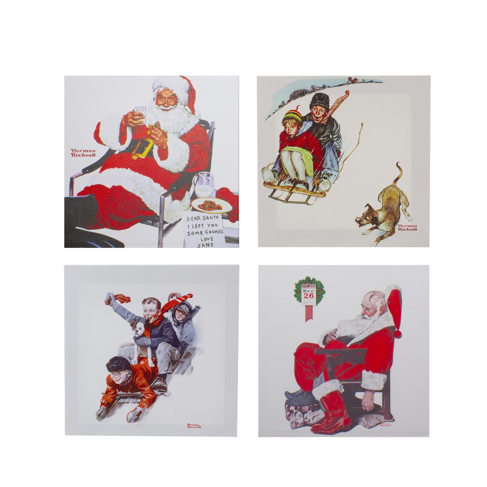Set of 4 Norman Rockwell Classic Christmas Scene Canvas Prints. Picture 1