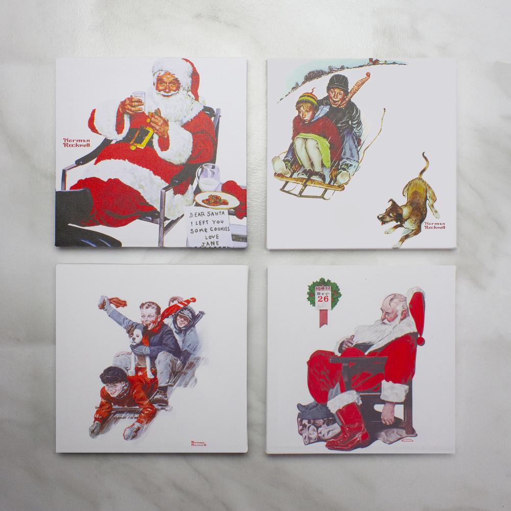 Set of 4 Norman Rockwell Classic Christmas Scene Canvas Prints. Picture 3