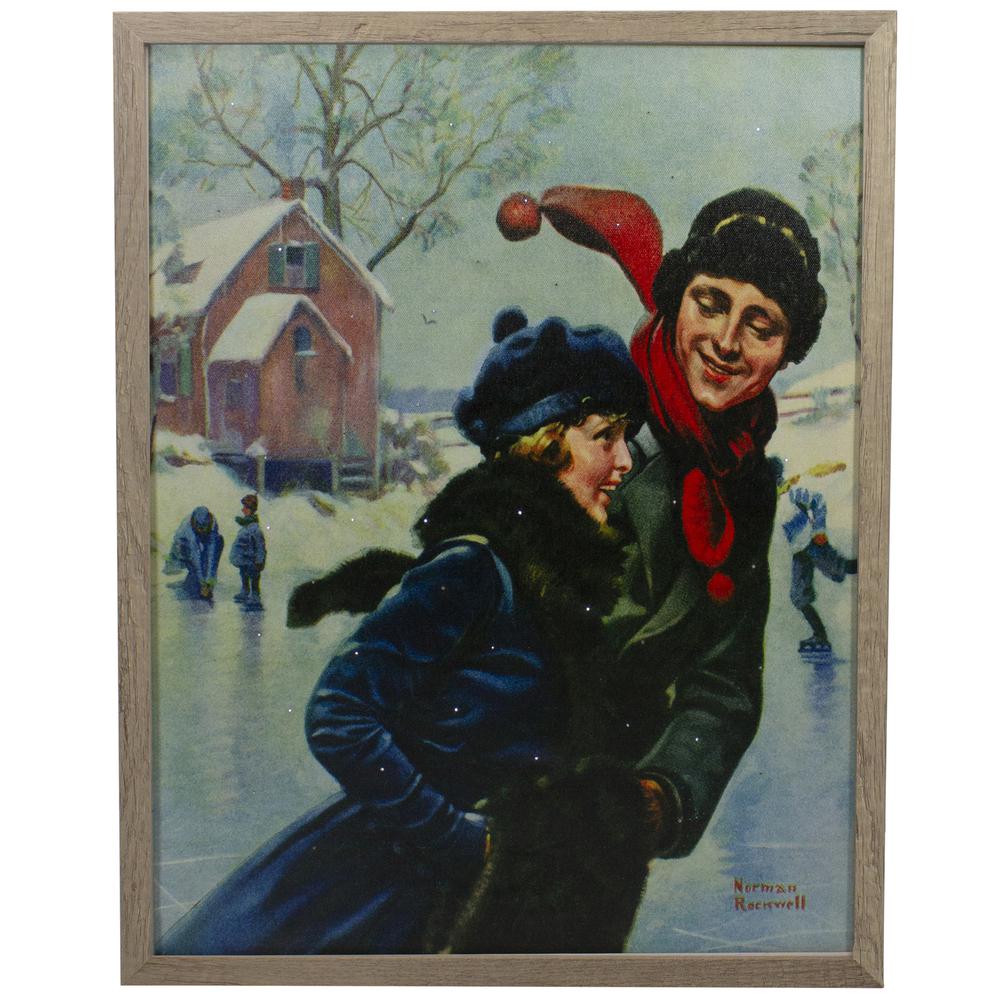 19" Fiber Optic Norman Rockwell 'Couple Ice Skating' Christmas Wall Art. Picture 1