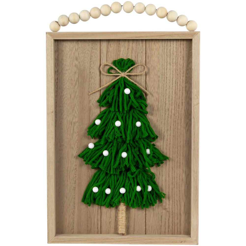 14" Knitted Christmas Tree Wooden Framed Wall Sign. Picture 1