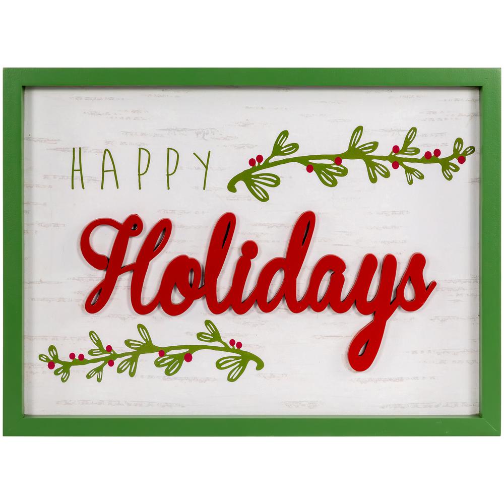 15.75" Framed "Happy Holidays" Christmas Wooden Wall Sign. Picture 1
