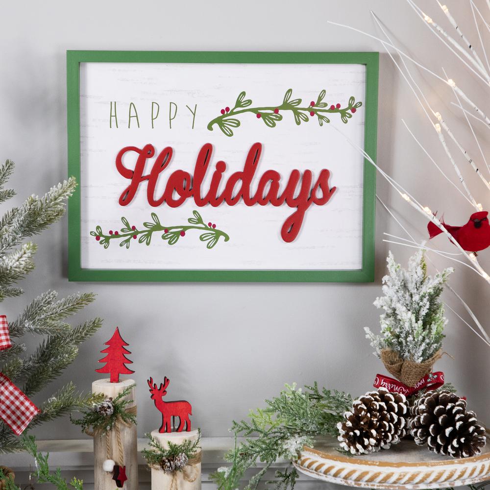 15.75" Framed "Happy Holidays" Christmas Wooden Wall Sign. Picture 7