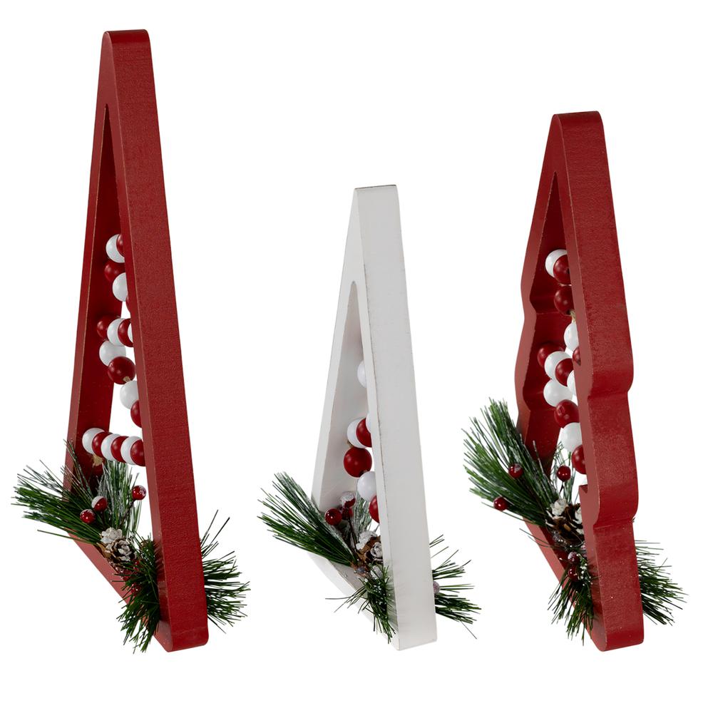 Set of 3 Red and White Beaded Christmas Trees Wooden Table Decorations 11.75". Picture 4