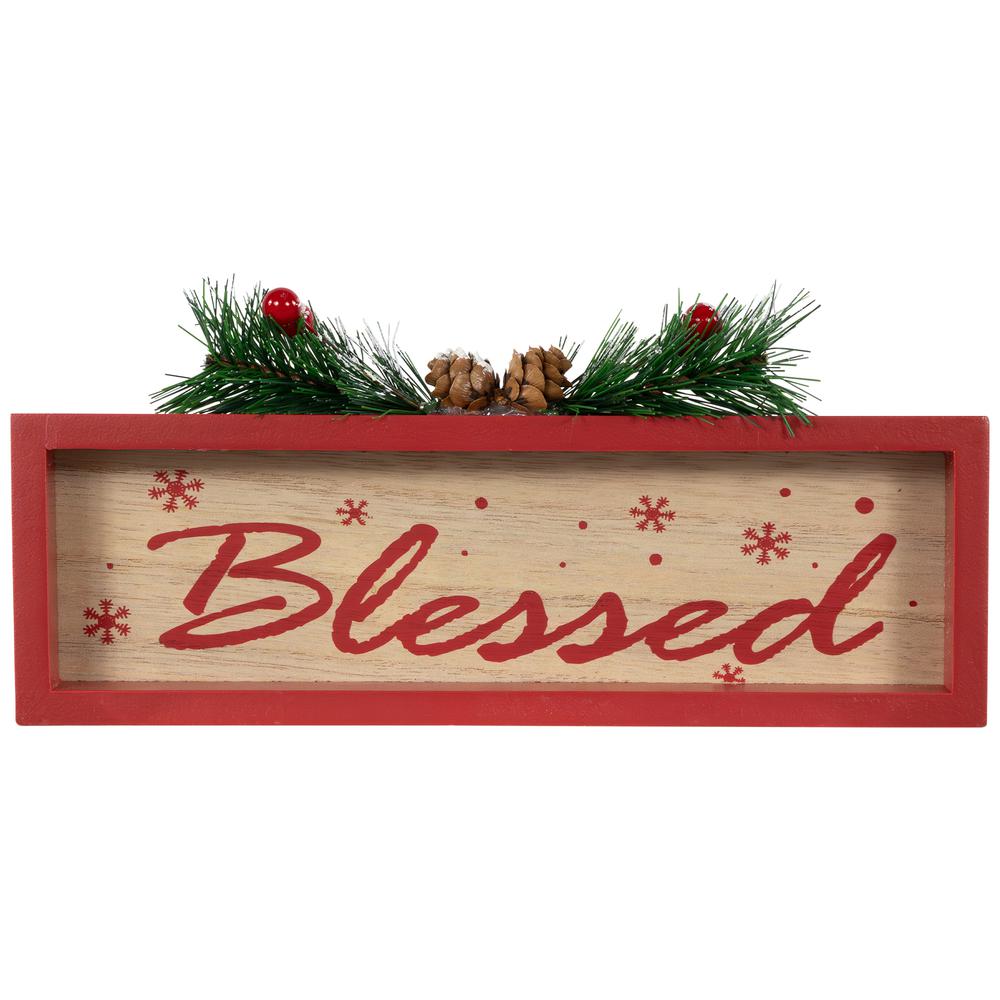 9.75" Framed "Blessed" Wooden Tabletop Christmas Decoration. Picture 1