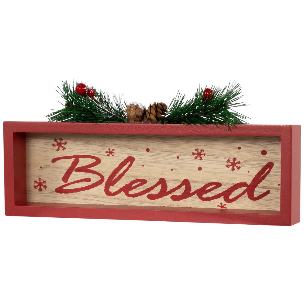 9.75" Framed "Blessed" Wooden Tabletop Christmas Decoration. Picture 3