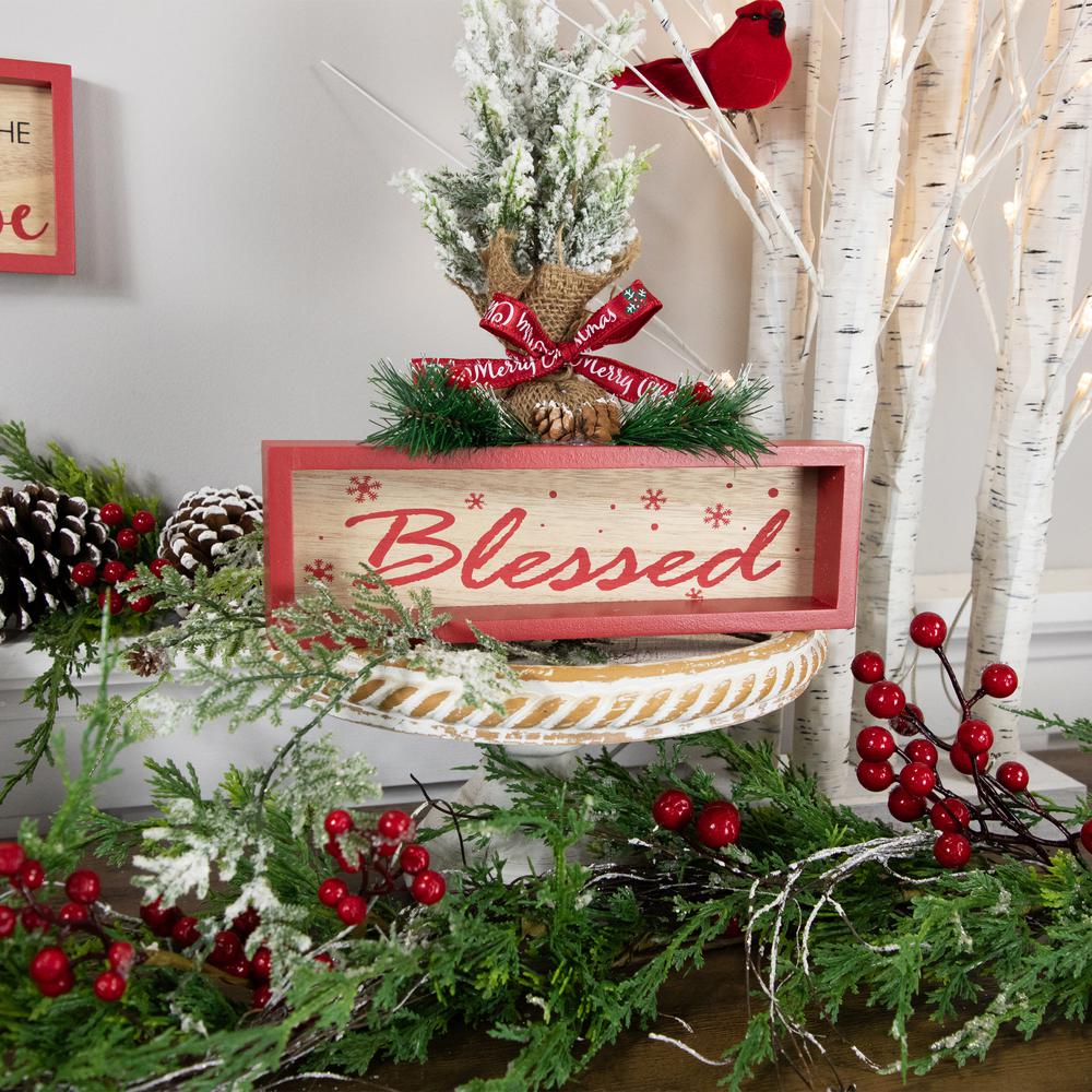9.75" Framed "Blessed" Wooden Tabletop Christmas Decoration. Picture 2