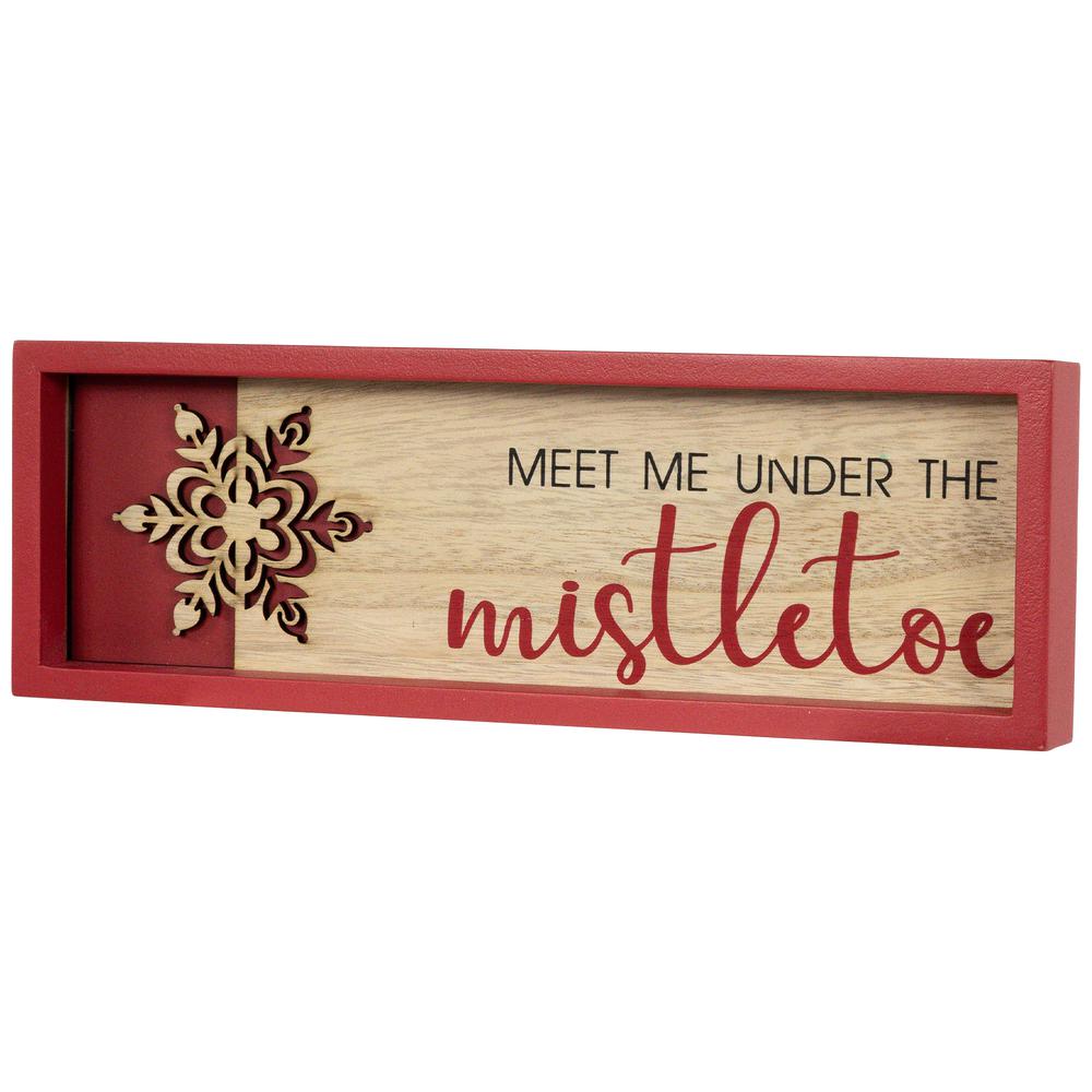11.75" Red Framed "Meet Me Under the Mistletoe" Christmas Wall Decoration. Picture 4