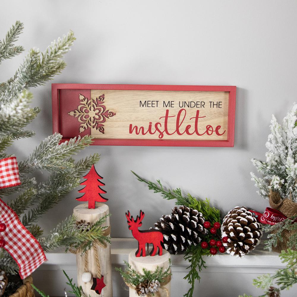 11.75" Red Framed "Meet Me Under the Mistletoe" Christmas Wall Decoration. Picture 2
