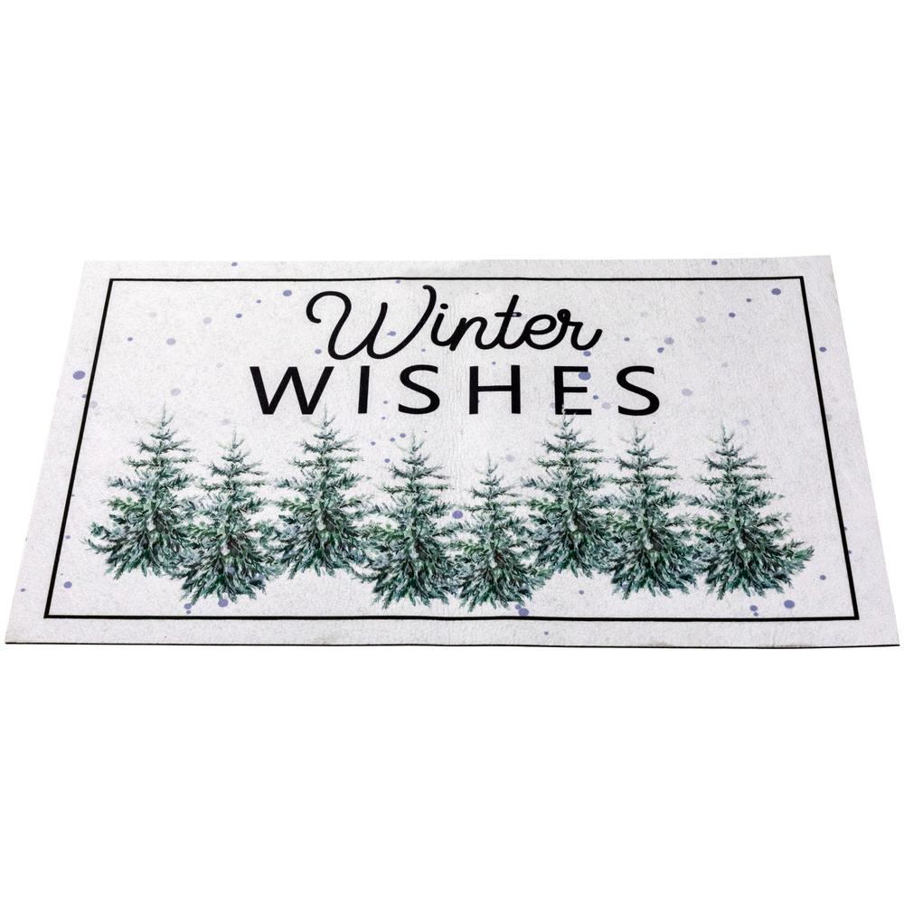 Pine Trees "Winter Wishes" Christmas Doormat 29" x 17". Picture 1