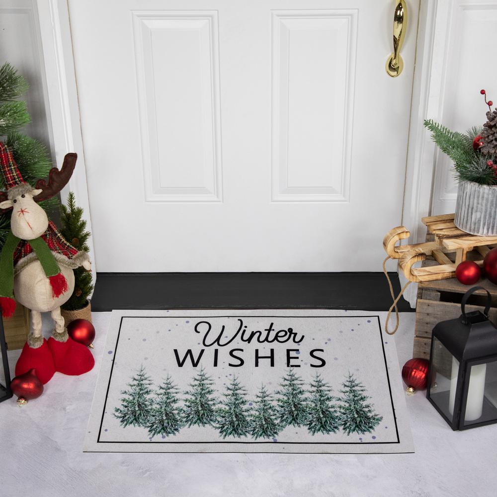 Pine Trees "Winter Wishes" Christmas Doormat 29" x 17". Picture 2