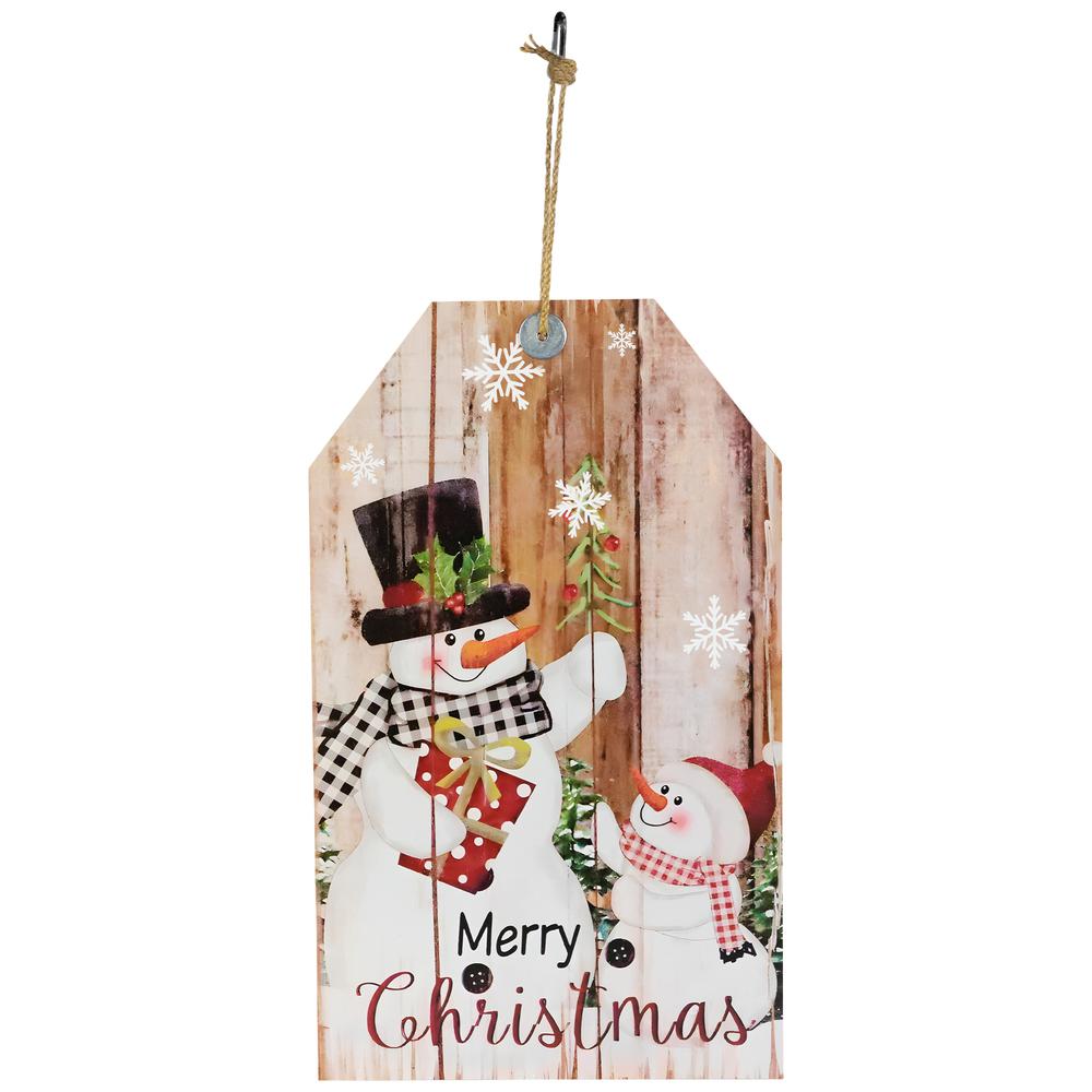 19.5" Snowmen Merry Christmas Tag Wall Sign. Picture 1