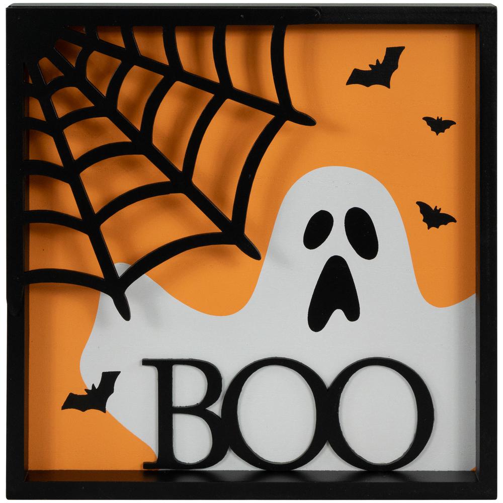 9.75" Framed 3D Boo Halloween Wall Sign. Picture 1