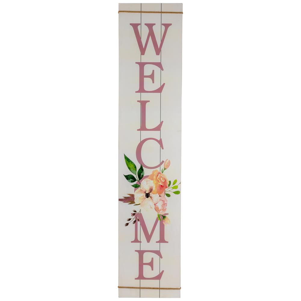 48.5" Floral "Welcome" Wooden Spring Wall Sign. Picture 1