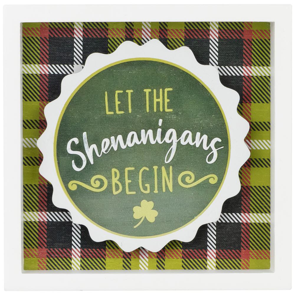 Let the Shenanigans Begin St. Patrick's Day Framed Wall Sign - 6" - Green Plaid. Picture 1