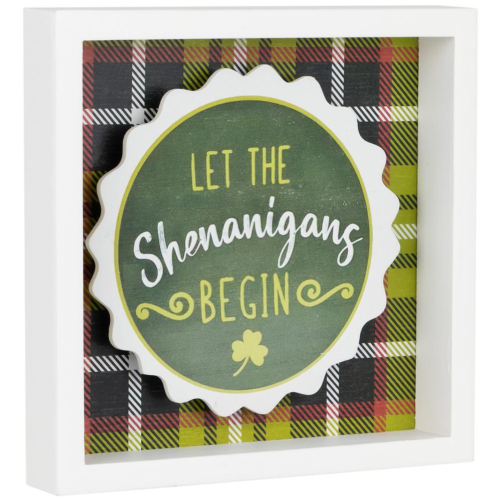 Let the Shenanigans Begin St. Patrick's Day Framed Wall Sign - 6" - Green Plaid. Picture 3