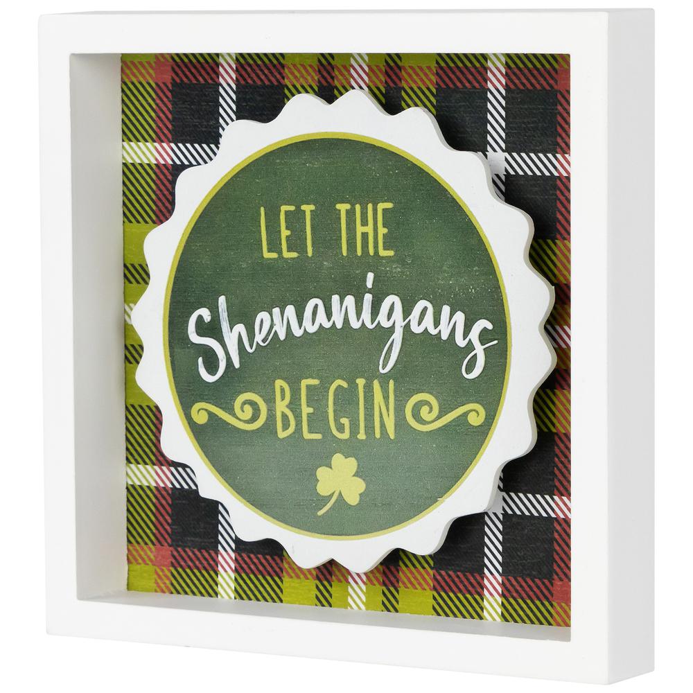 Let the Shenanigans Begin St. Patrick's Day Framed Wall Sign - 6" - Green Plaid. Picture 4