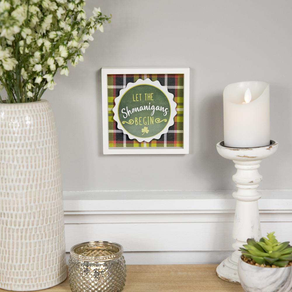 Let the Shenanigans Begin St. Patrick's Day Framed Wall Sign - 6" - Green Plaid. Picture 6