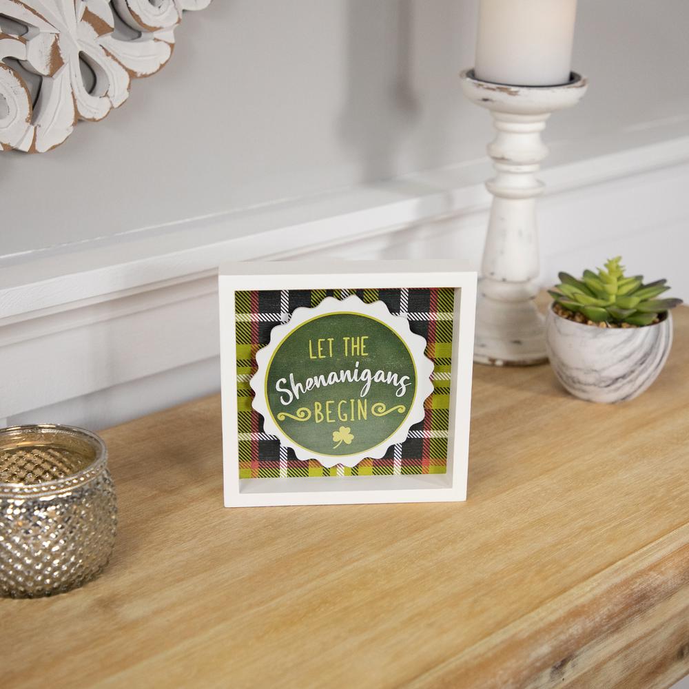 Let the Shenanigans Begin St. Patrick's Day Framed Wall Sign - 6" - Green Plaid. Picture 2