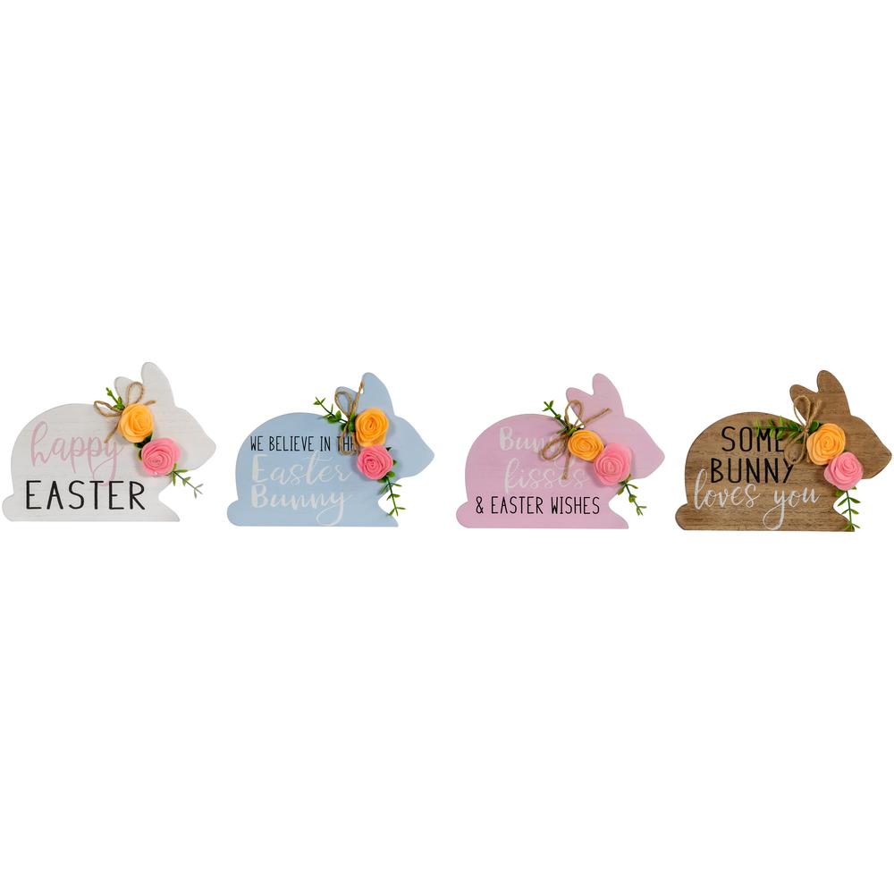 Set of 4 Floral Bunny Wooden Tabletop Easter Signs 7.75". Picture 1