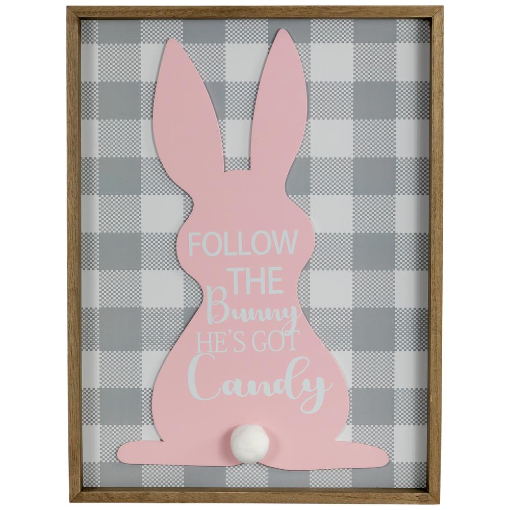 15.75" Framed "Follow the Bunny He's Got Candy" Easter Wall Sign. Picture 1