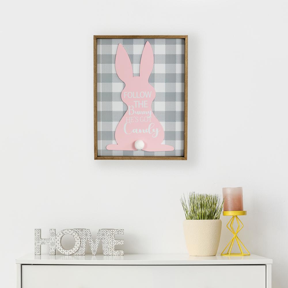 15.75" Framed "Follow the Bunny He's Got Candy" Easter Wall Sign. Picture 5