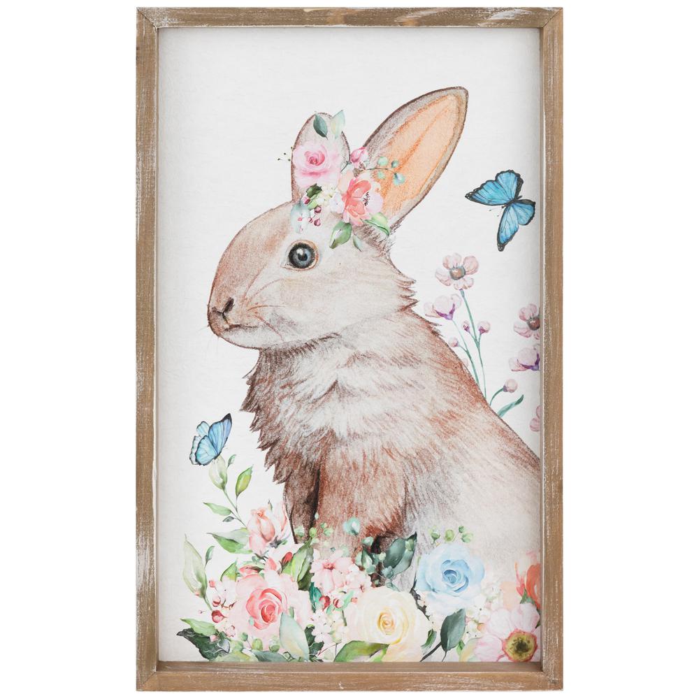 Easter Bunny with Flowers Framed Wall Sign - 11.75". Picture 1