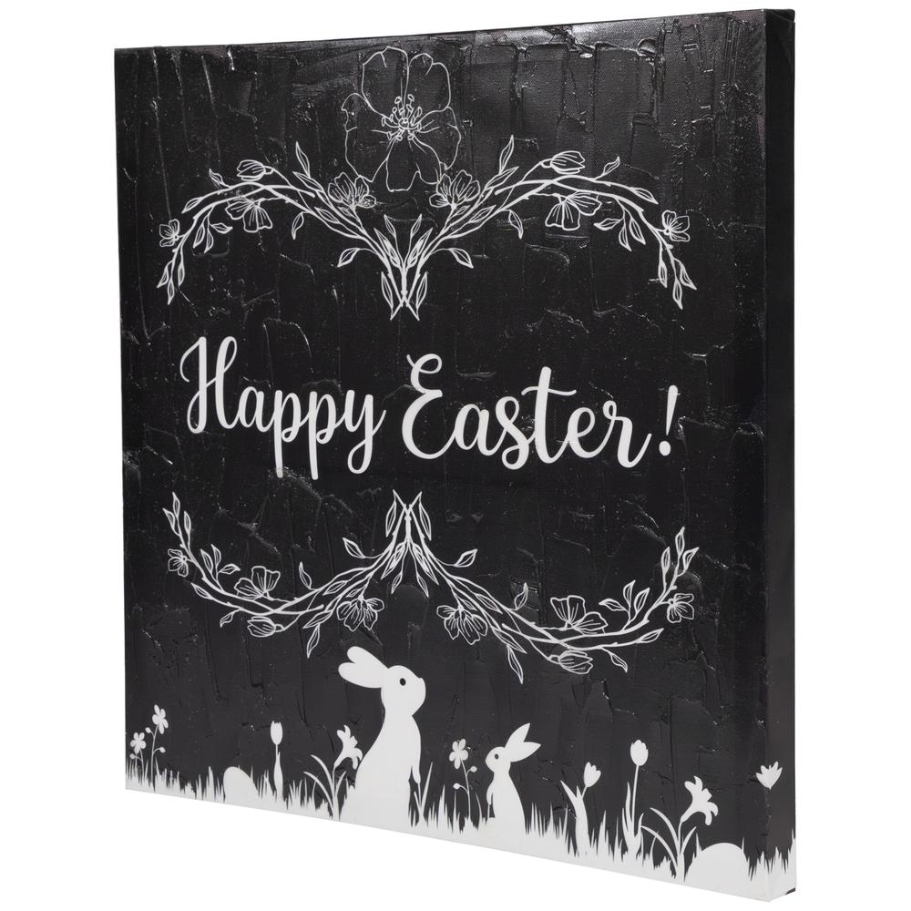 Black and White Happy Easter Bunnies Canvas Wall Art  17.75" x 17.75". Picture 2