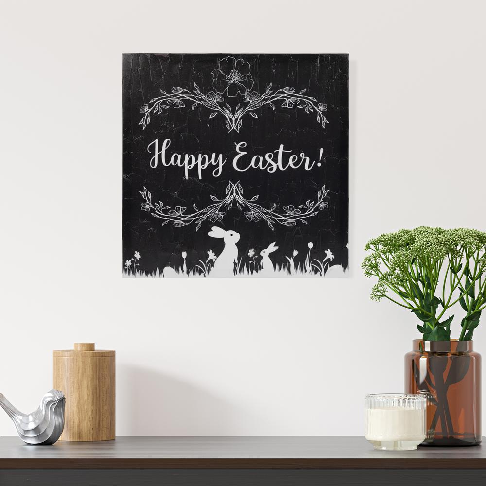 Black and White Happy Easter Bunnies Canvas Wall Art  17.75" x 17.75". Picture 5