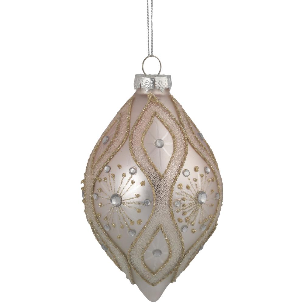 5.25" Rose Gold Retro Ombre Glass Christmas Drop Ornament. Picture 1