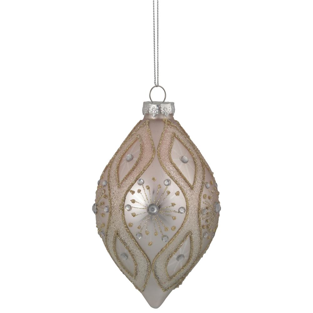 5.25" Rose Gold Retro Ombre Glass Christmas Drop Ornament. Picture 4