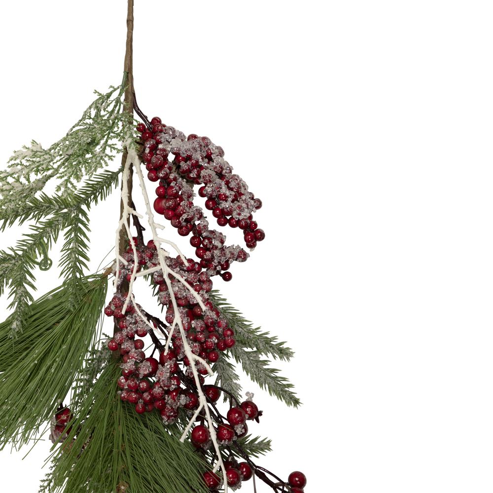 28" Frosted Red Berries and Pine Cones Artificial Christmas Teardrop Swag. Picture 7
