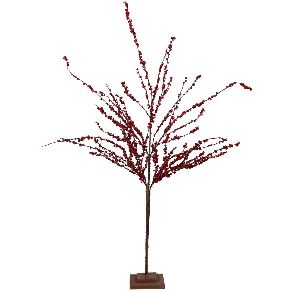 50" Artificial Red Berry Christmas Twig Tree with Square Stand  Unlit. Picture 1