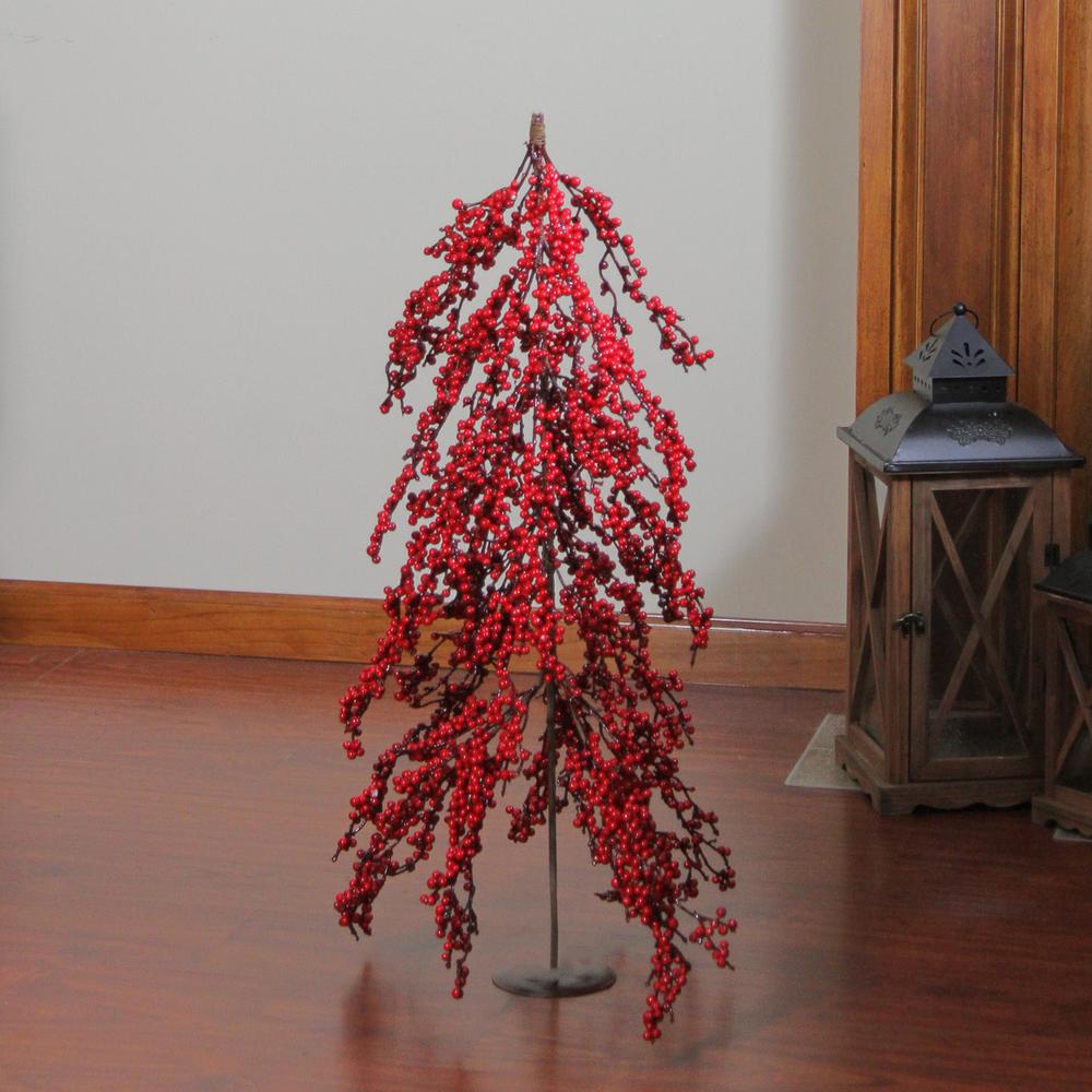 2.5' Red Berries Artificial Upside Down Christmas Tree - Unlit. Picture 3