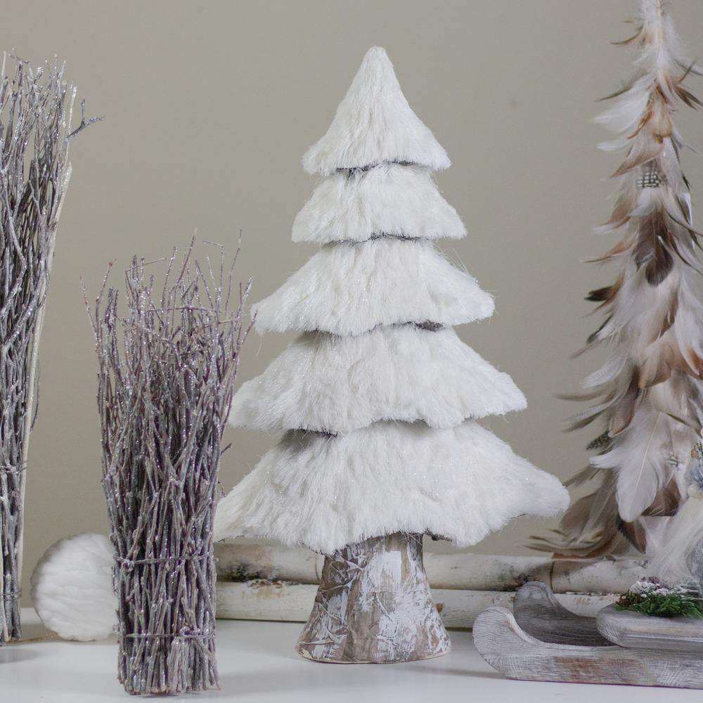 20.5" White Faux Fur Birch Tree Christmas Decoration. Picture 2