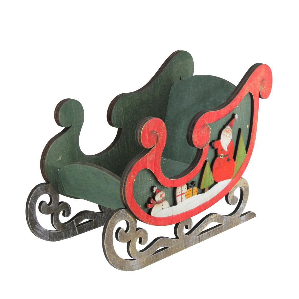 14.5" Green and Red Traditional Santa Sleigh Christmas Tabletop Decor. Picture 3