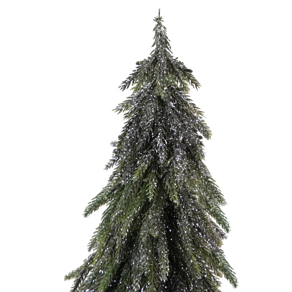 19.5" Potted Silver Glitter Artificial Downswept Mini Pine Tabletop Christmas Tree - Unlit. Picture 1