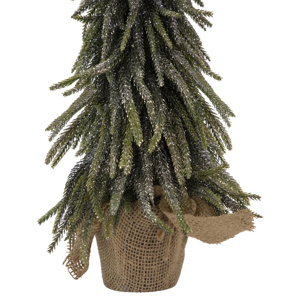 19.5" Potted Silver Glitter Artificial Downswept Mini Pine Tabletop Christmas Tree - Unlit. Picture 3